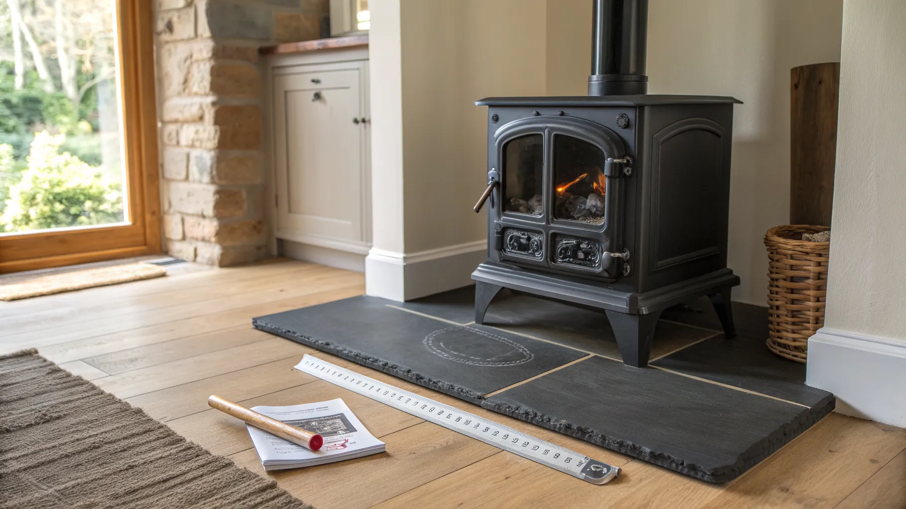 Wood Burner Hearth Size Calculator: Minimum 840 x 840mm