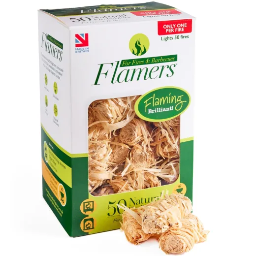 Flamers Natural Firelighters (50 pack, wood wool dipped in wax, up to 10 minutes)