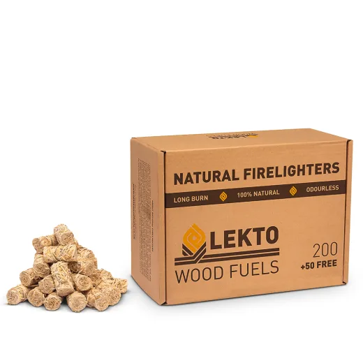 Lekto Woodfuels Natural Firelighters (box of 250, wood wool + natural wax, kerosene-free)